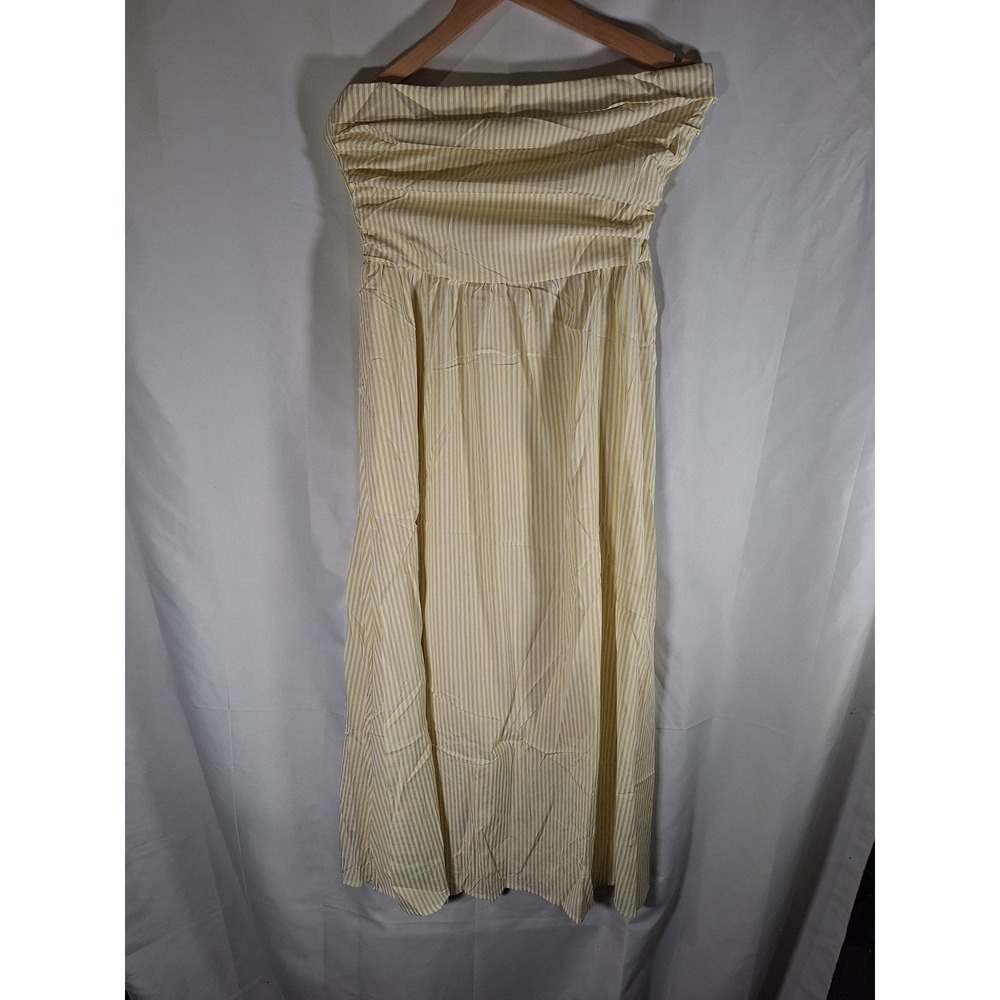 Milumia Womens Striped Strapless Smocked Back Maxi Dress Light Yellow White XS